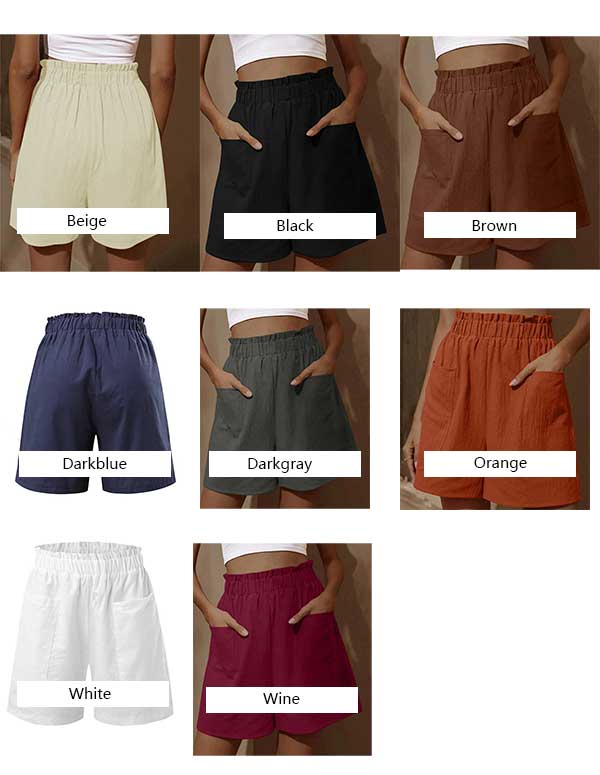 Available Colors Elastic Waist Shorts