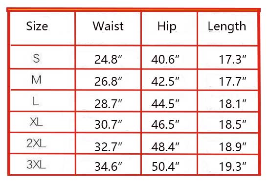 Casual Elastic Waist Shorts01 size chart