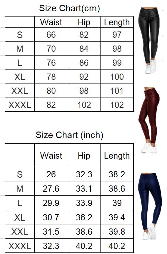 Faux Leather Pants Size Chart