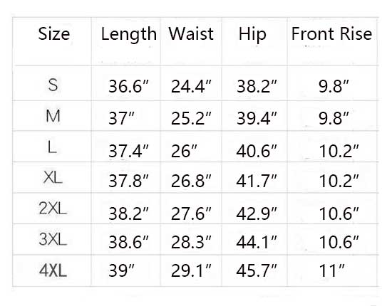 Women High Waist Casual Wide01 Size Chart