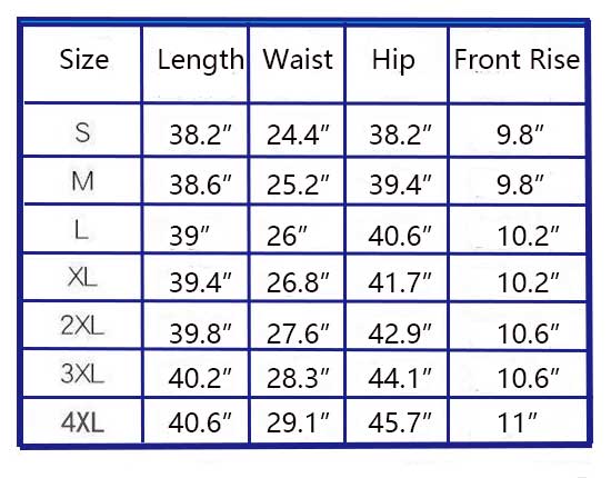 Women High Waist Casual Wide02 size chart