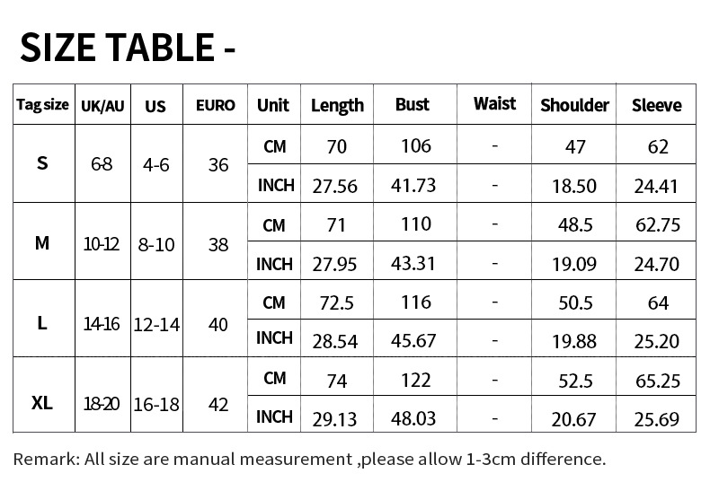 V Neck Long Sleeve Shirts01 Size Chart2