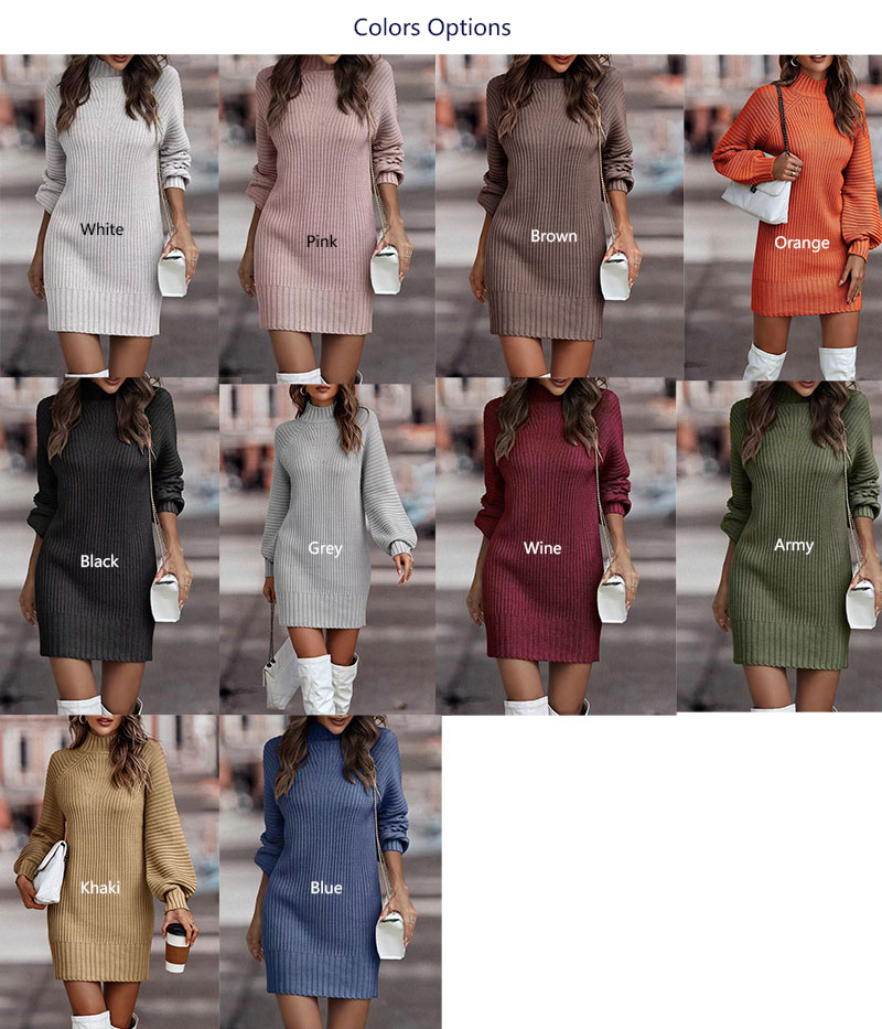 Turtle Neck Sweater Dress Colors Options