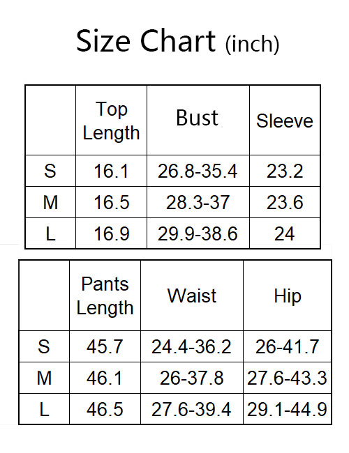 2 Piece Knit Set Size Chart