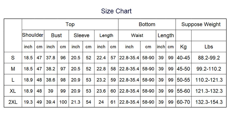 2 Piece Sweater Set Size Chart