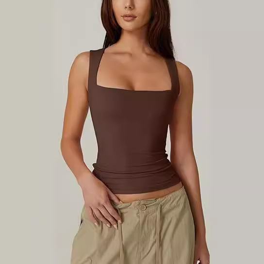 Square Neck Tank Tops Brown