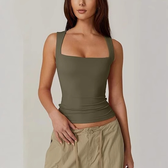 Square Neck Tank Tops Green