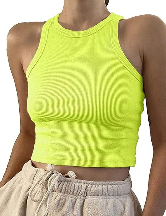 Crop Tank Tops Green Yellow
