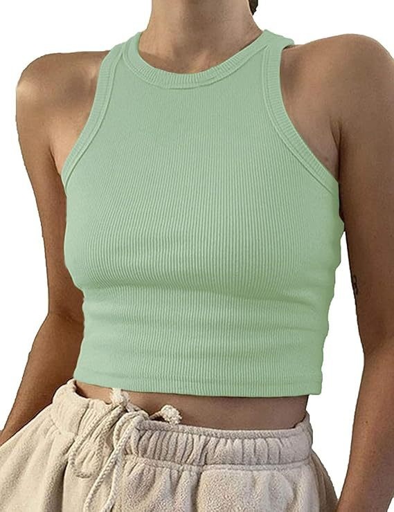 Crop Tank Tops Light Grass Green