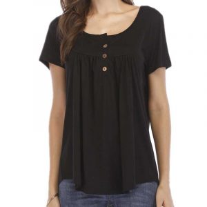 Short Sleeve T Shirt Pleated Casual Tunic V Neck Tops