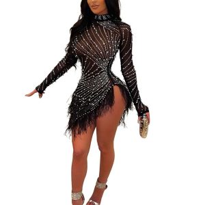 Rhinestone Mesh Dress 01 Black1