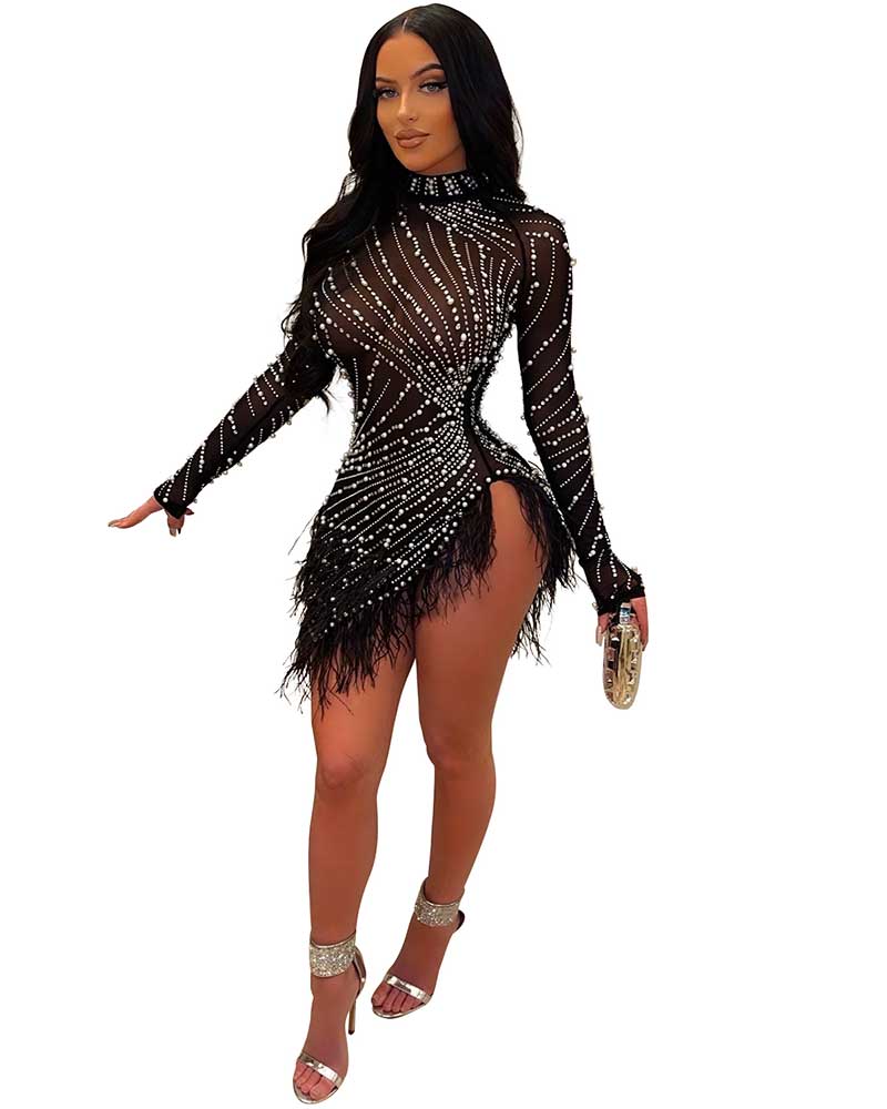 Rhinestone Mesh Dress 01 Black1
