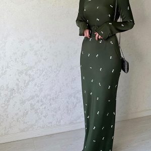 Muslim Dress Floor Length Long Sleeve Dress