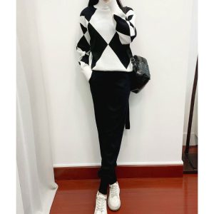 2 Piece Sweater Set Womens Knitted Color Block Two Piece Set