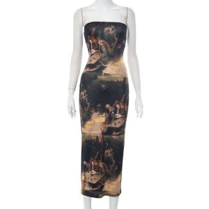 Spaghetti Strap Dress Sexy Bodycon Tube Midi Dress