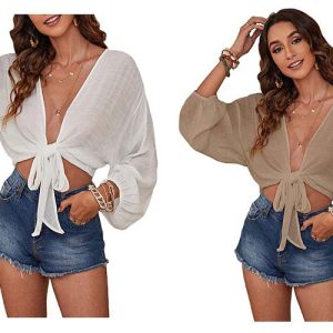 Long Sleeve Cover Up WhiteKhaki