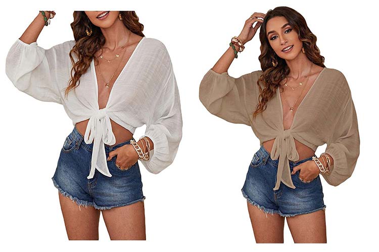 Long Sleeve Cover Up WhiteKhaki